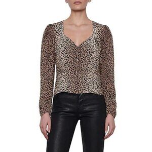 Nwt Frame | Leopard Print Silk Peplum Blouse